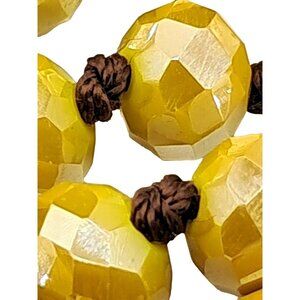 Yellow Faceted Beaded‎ Necklace With Knotted String Vintage Costume Jewelry